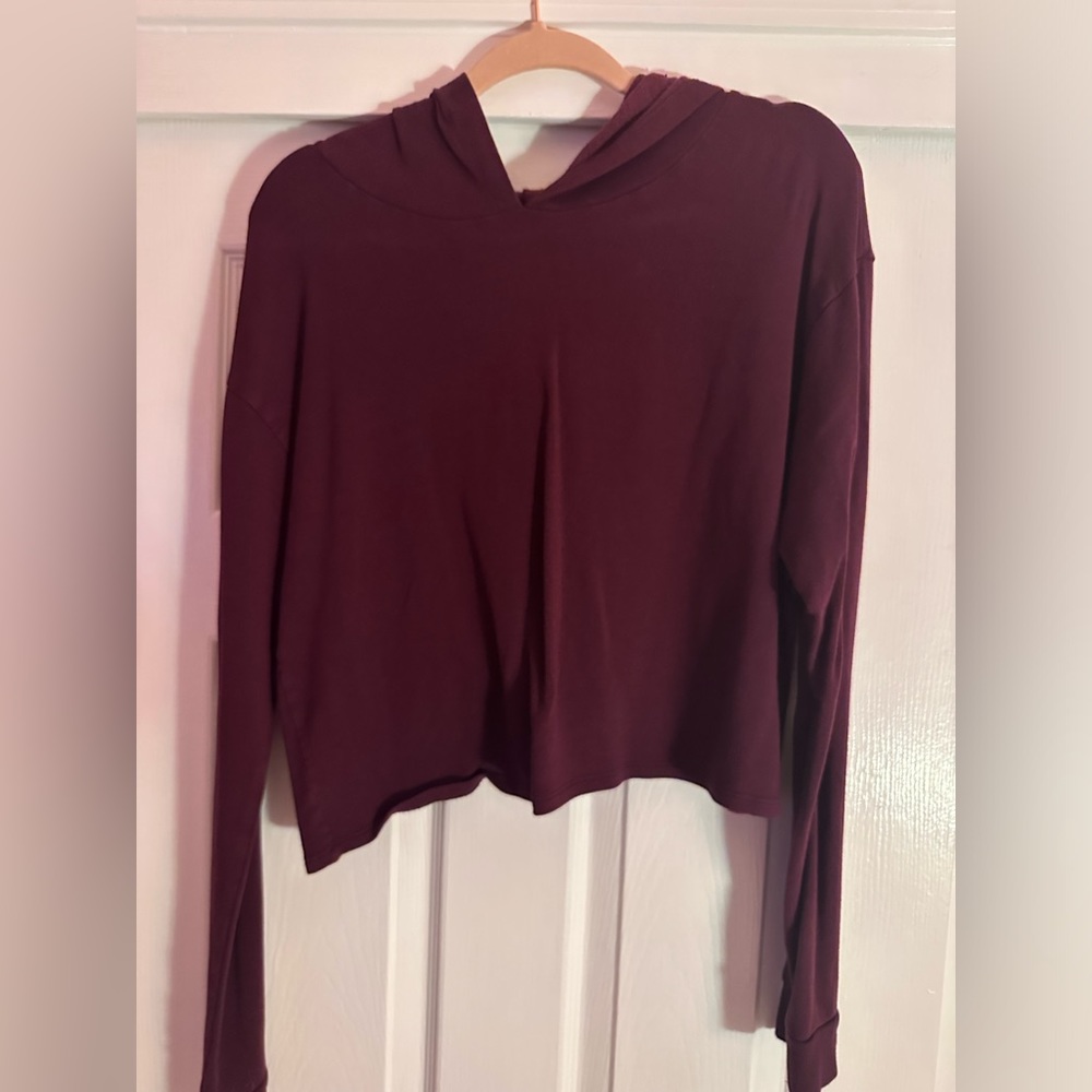 Plum Purple Hooded open back cropped workout sweatshirt